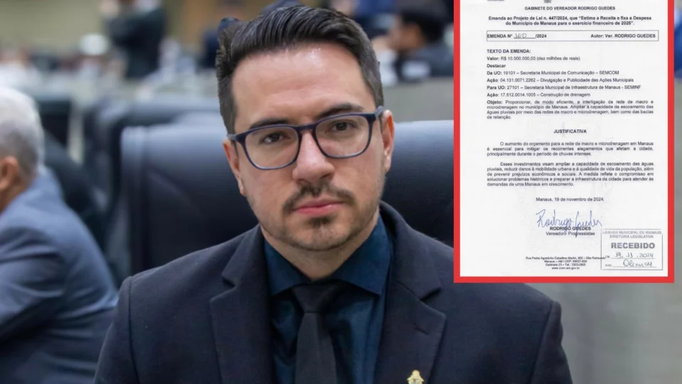 Rodrigo Guedes denuncia rejeição de emenda para drenagem na CMM enquanto Manaus alaga após chuvas