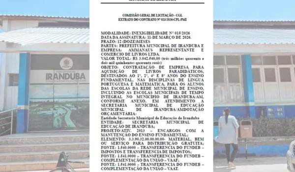 Prefeitura de Iranduba gasta R$ 3 milhões em livros sem licitação e custo por aluno é 7 vezes maior que a média nacional