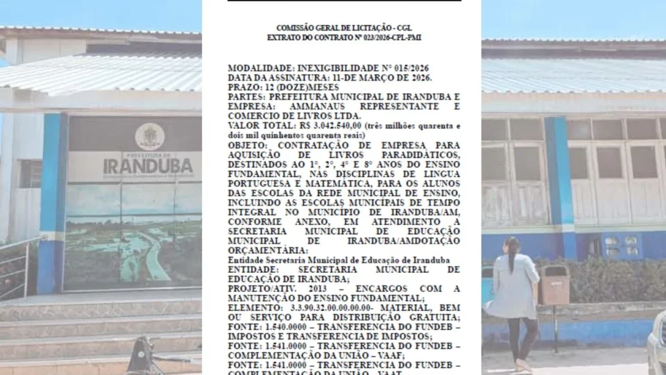 Prefeitura de Iranduba gasta R$ 3 milhões em livros sem licitação e custo por aluno é 7 vezes maior que a média nacional