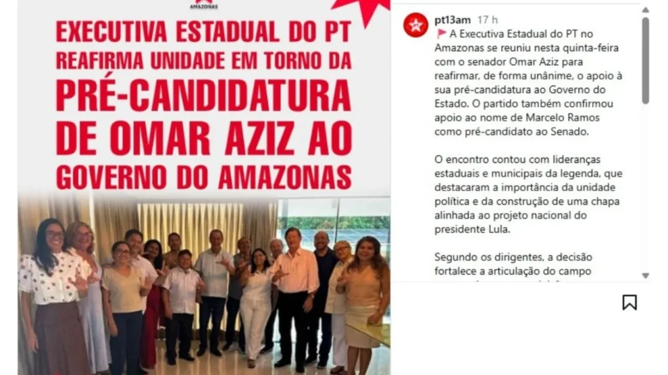 PT-AM reforça aliança com Omar Aziz para disputa ao Governo do Amazonas em 2026