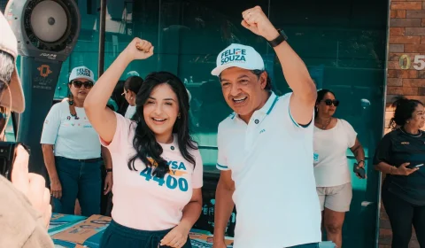 Thaysa Lippy e Felipe Souza iniciam campanha com adesivaço em Manaus
