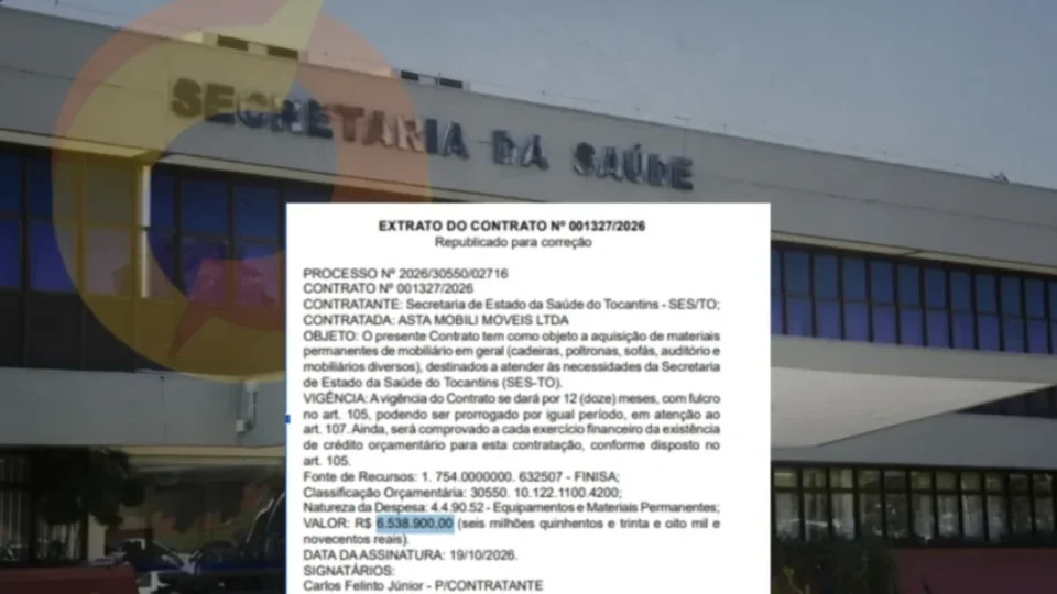Saúde do Tocantins firma contrato de R$ 6,5 milhões para compra de mobiliário
